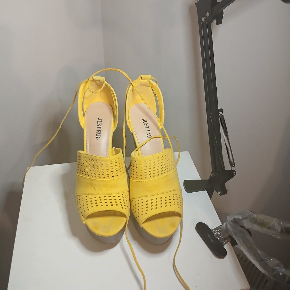 JustFab Yellow Slingback Sandals with Woven Design